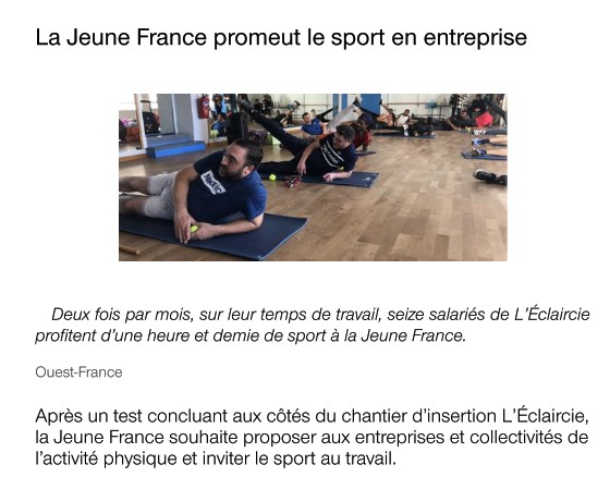 La Jeune France promeut le sport en entreprise